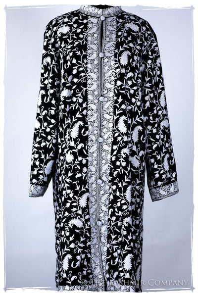 Française Nuances de Terré Paisley Noir Blanc Wool Coat