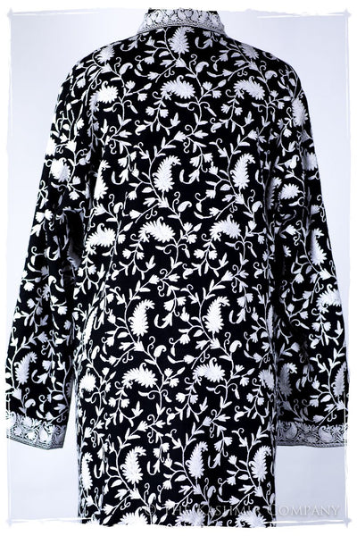 Française Nuances de Terré Paisley Blanc Noir Wool Coat