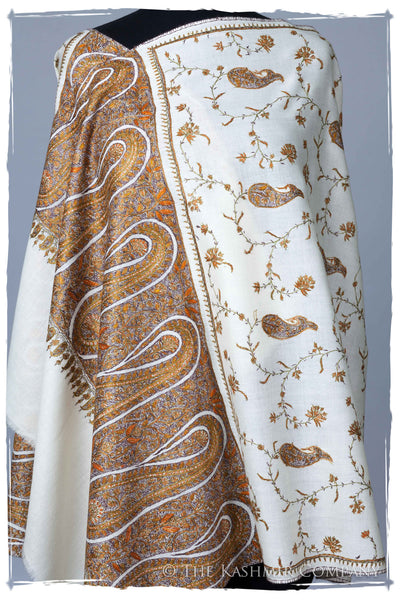 Ivoire de Gold Orient Paisley Kashmir Shawl