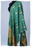Creme de Menthe Gold Orient Paisley Kashmir Shawl