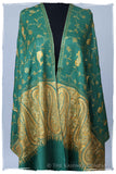 Creme de Menthe Gold Orient Paisley Kashmir Shawl