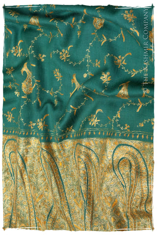 Creme de Menthe Gold Orient Paisley Kashmir Shawl