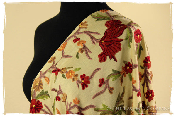 Nishaat Garden in Fall Bloom Ivory Shawl