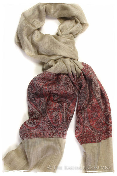 Jacquard Frontiere Rouge Taupe Cashmere Scarf