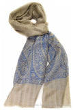 Jacquard Frontiere Bleu Taupe Cashmere Scarf
