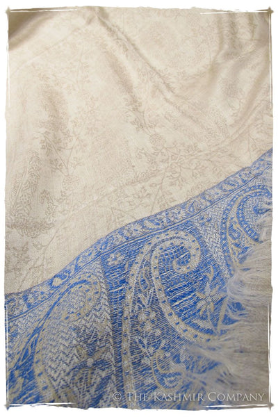 Jacquard Frontiere Bleu Taupe Cashmere Scarf