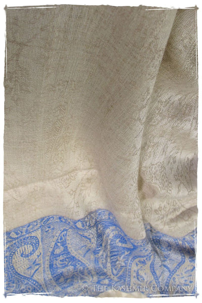 Jacquard Frontiere Bleu Taupe Cashmere Scarf