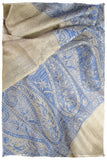 Jacquard Frontiere Bleu Taupe Cashmere Scarf