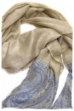 Jacquard Frontiere Bleu Taupe Cashmere Scarf