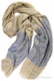Jacquard Frontiere Bleu Taupe Cashmere Scarf