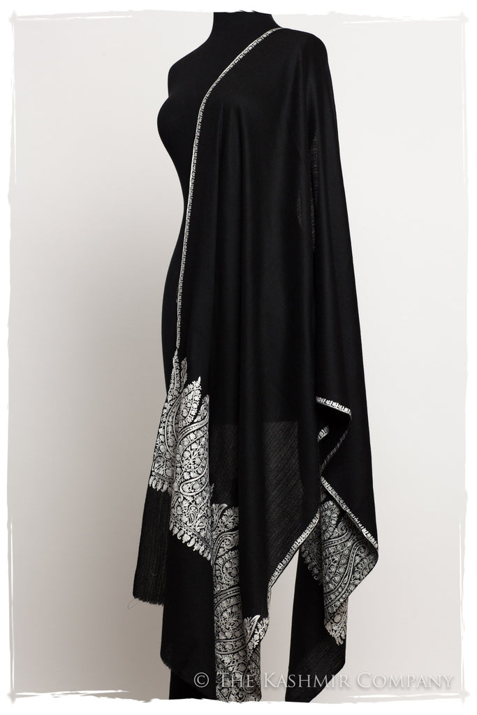 Women's Pashmina Scarf Shawl - Paisley White & Black Pattern, Soft Cashmere Blend