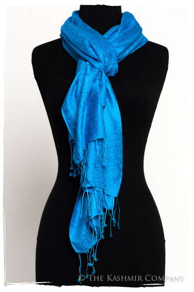 French Blue Royale Paisley Silk Scarf / Shawl