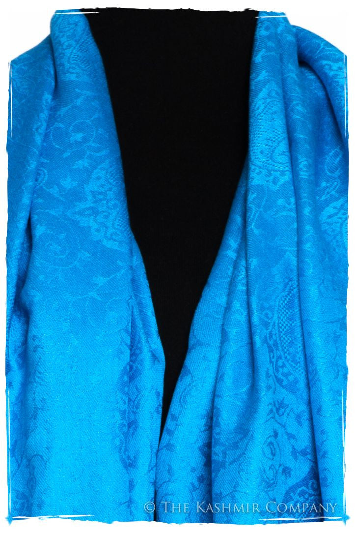 French Blue Jacquard Paisley Silk Scarf / Shawl