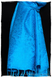 French Blue Jacquard Paisley Silk Scarf / Shawl