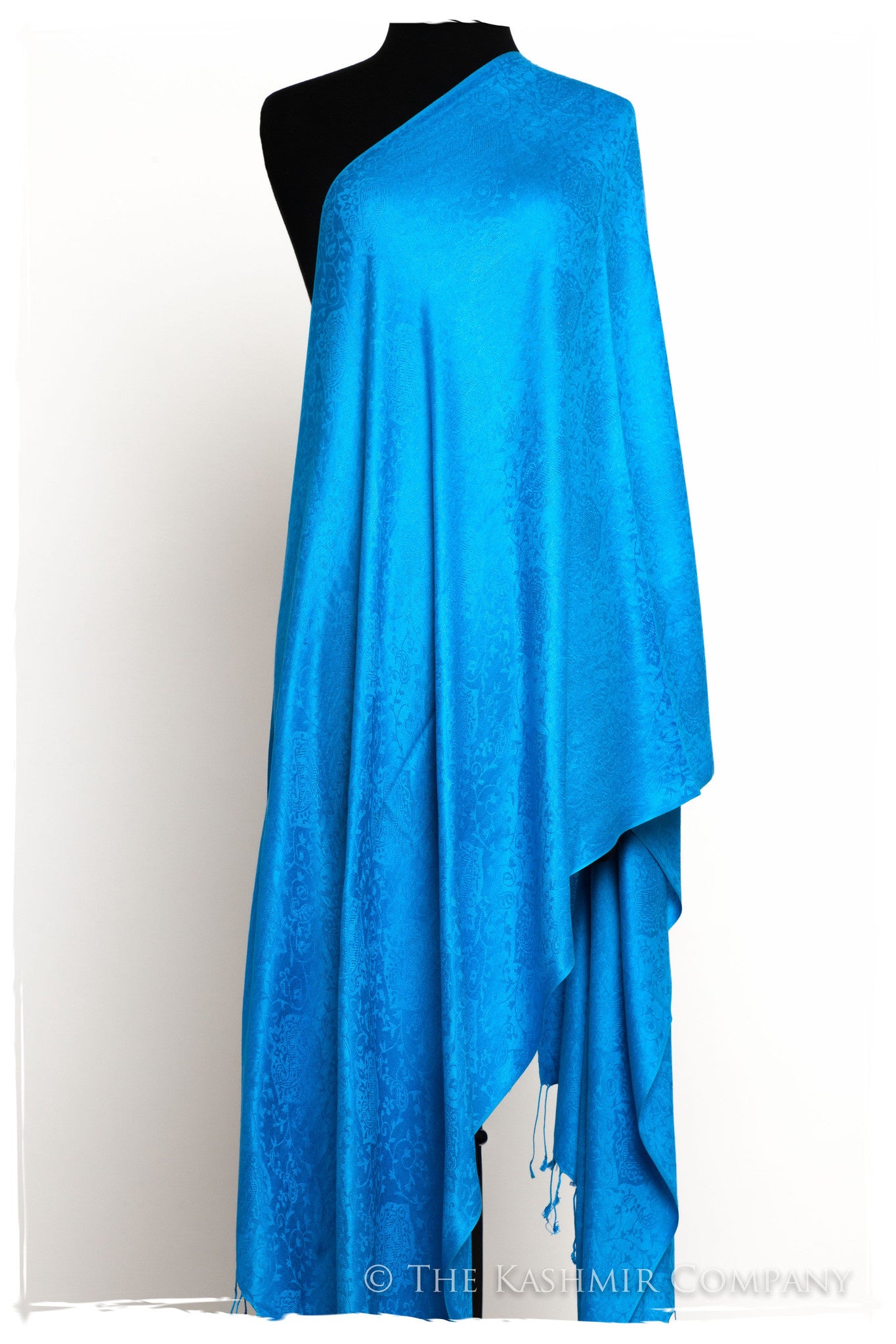 French Blue Jacquard Paisley Silk Scarf / Shawl