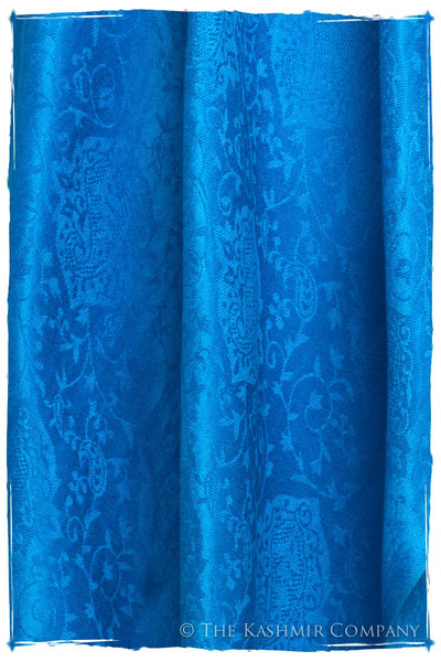 French Blue Jacquard Paisley Silk Scarf / Shawl