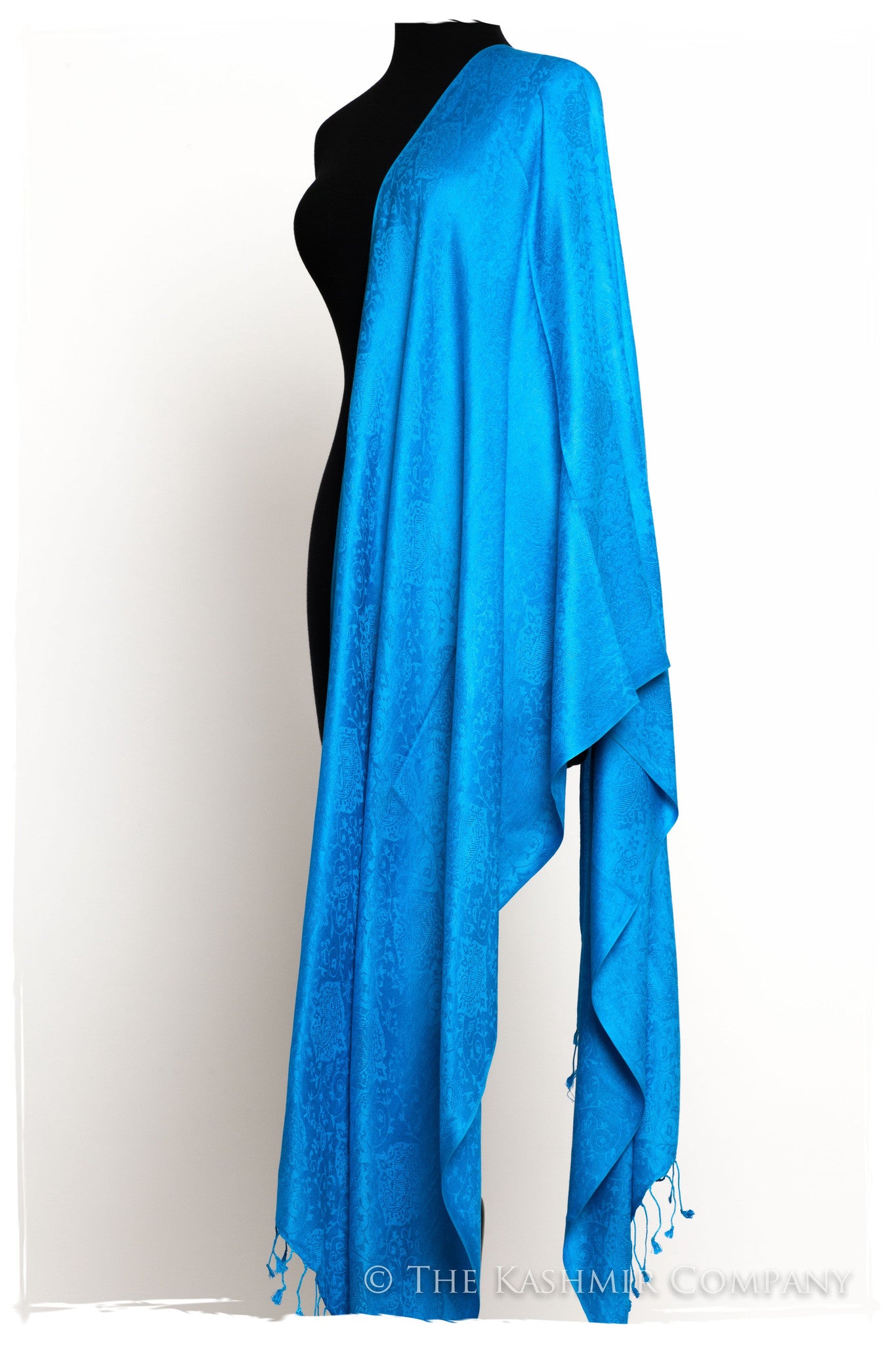 French Blue Jacquard Paisley Silk Scarf / Shawl