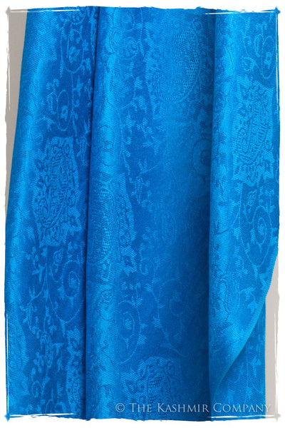 French Blue Jacquard Paisley Silk Scarf / Shawl