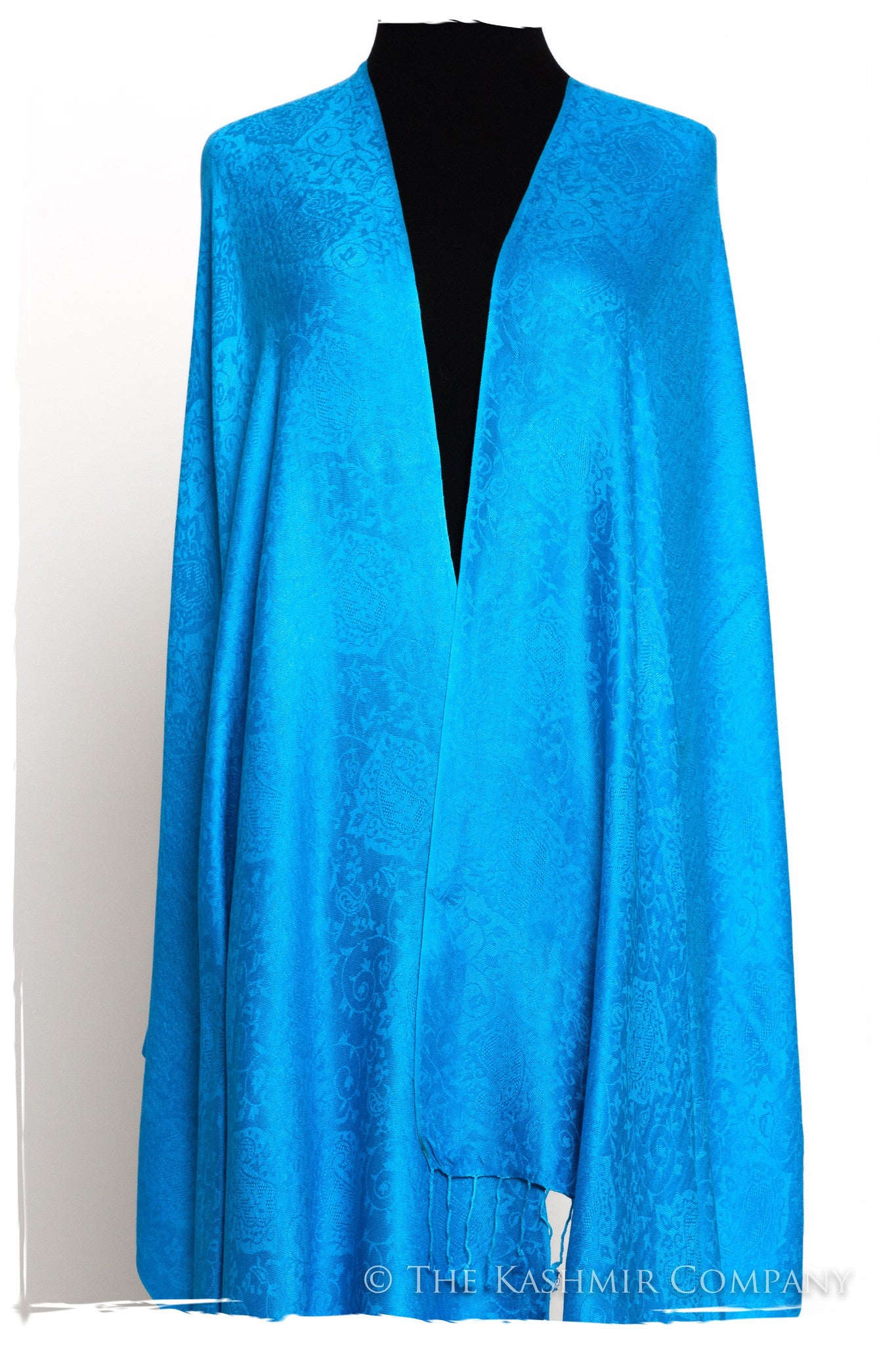 French Blue Jacquard Paisley Silk Scarf / Shawl