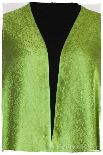 Chartreuse Jacquard Paisley Silk Scarf / Shawl