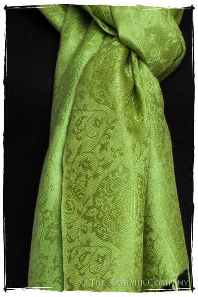 Chartreuse Jacquard Paisley Silk Scarf / Shawl