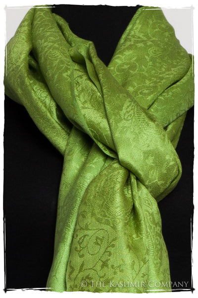 Chartreuse Jacquard Paisley Silk Scarf / Shawl