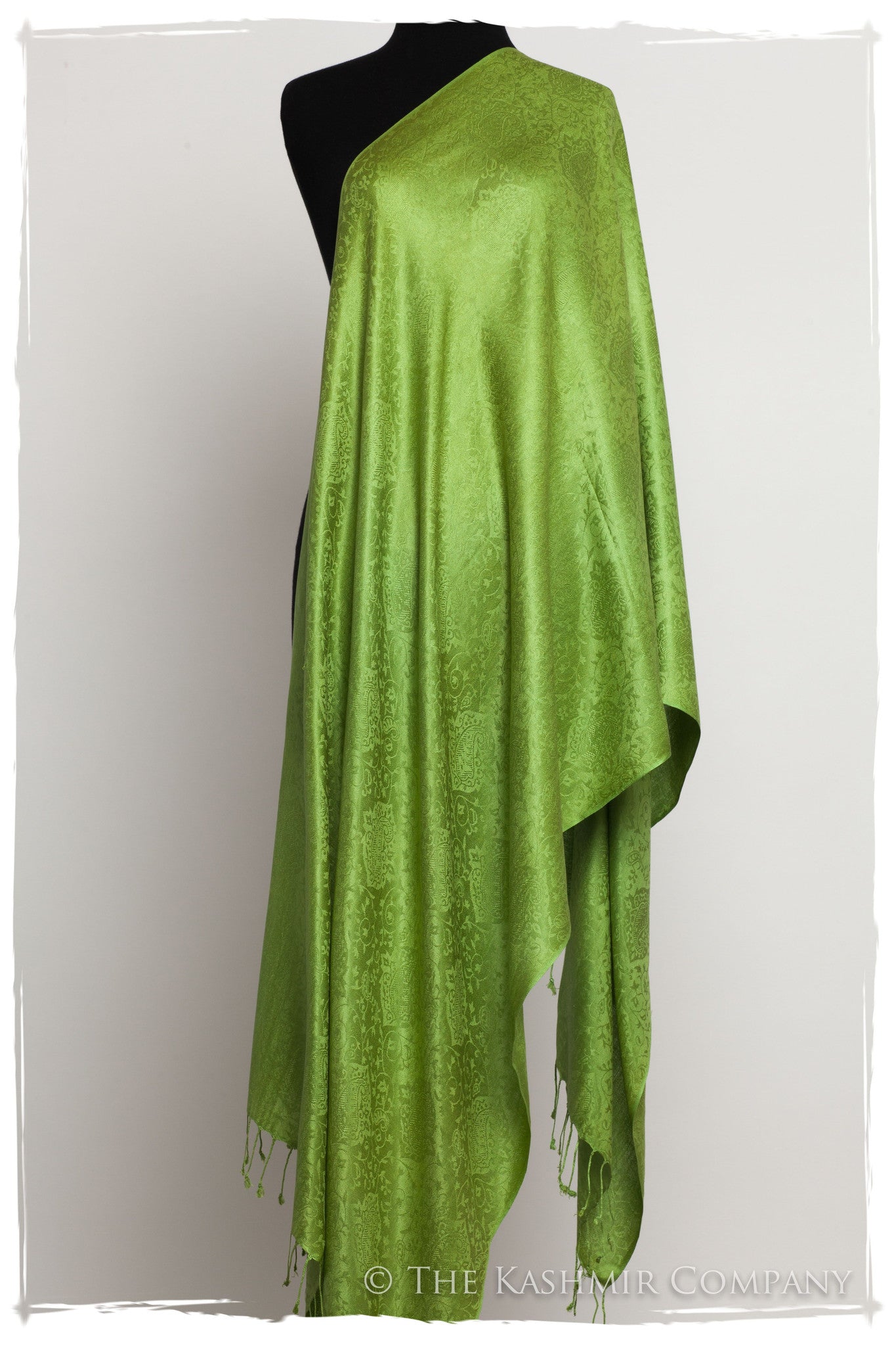 Chartreuse Jacquard Paisley Silk Scarf / Shawl