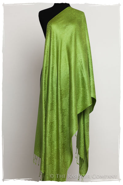 Chartreuse Jacquard Paisley Silk Scarf / Shawl