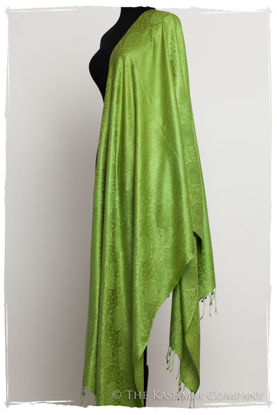 Chartreuse Jacquard Paisley Silk Scarf / Shawl