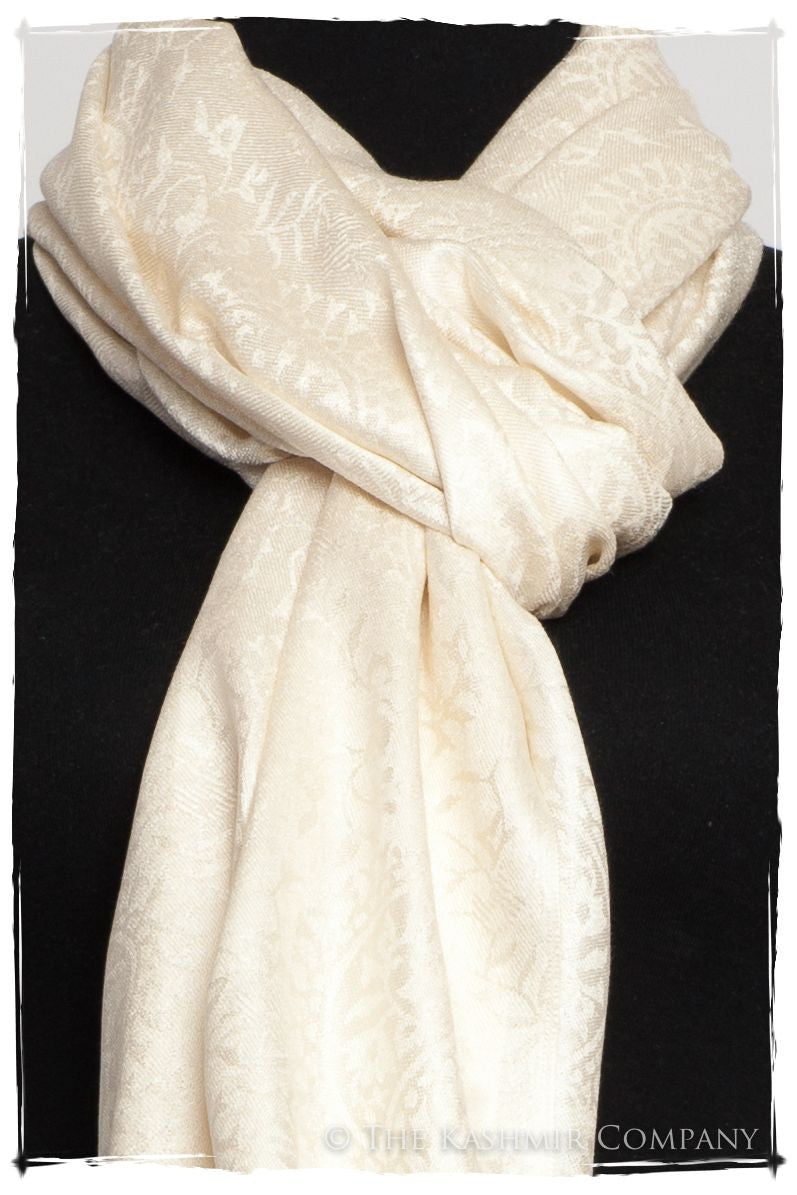 Crème Ivoire Royale Paisley Silk Scarf / Shawl