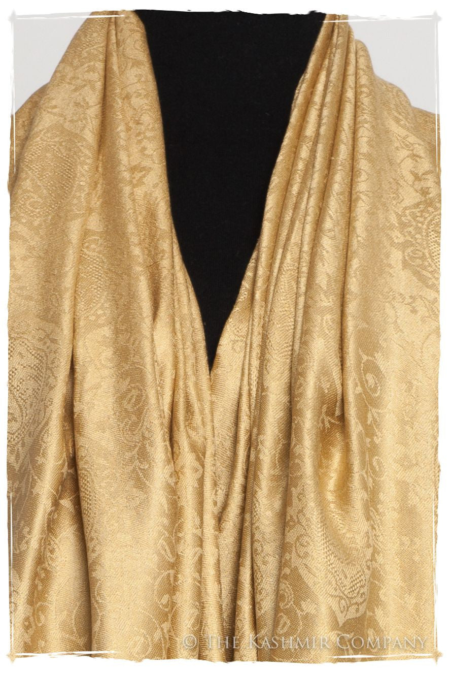 Aztec Gold Jacquard Paisley Silk Scarf / Shawl
