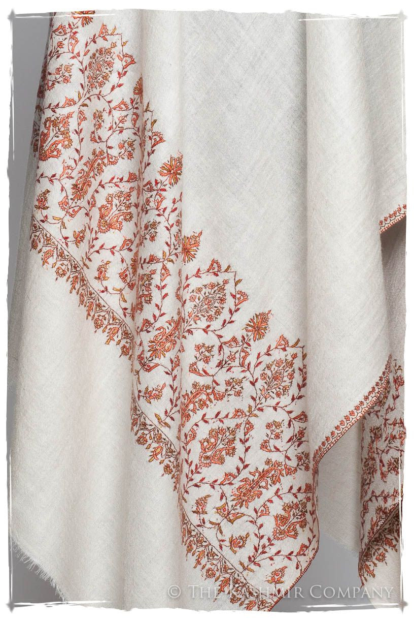 Mughal Ivoire de Jardin Frontière L'amour Soft Cashmere Scarf/Shawl