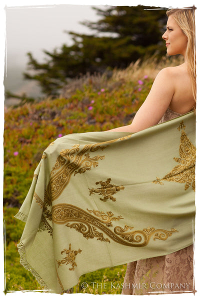 Regal Paisley Celadon Aloe Shawl