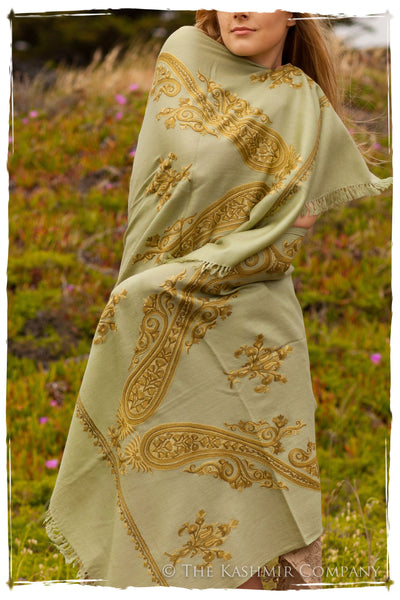 Regal Paisley Celadon Aloe Shawl