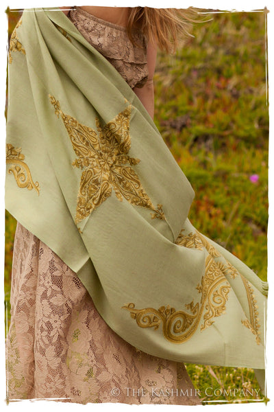 Regal Paisley Celadon Aloe Shawl