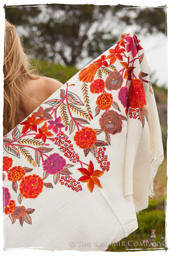 Nouvelle Soirée Rio Garnet Ivory Shawl — Seasons by The Kashmir Company