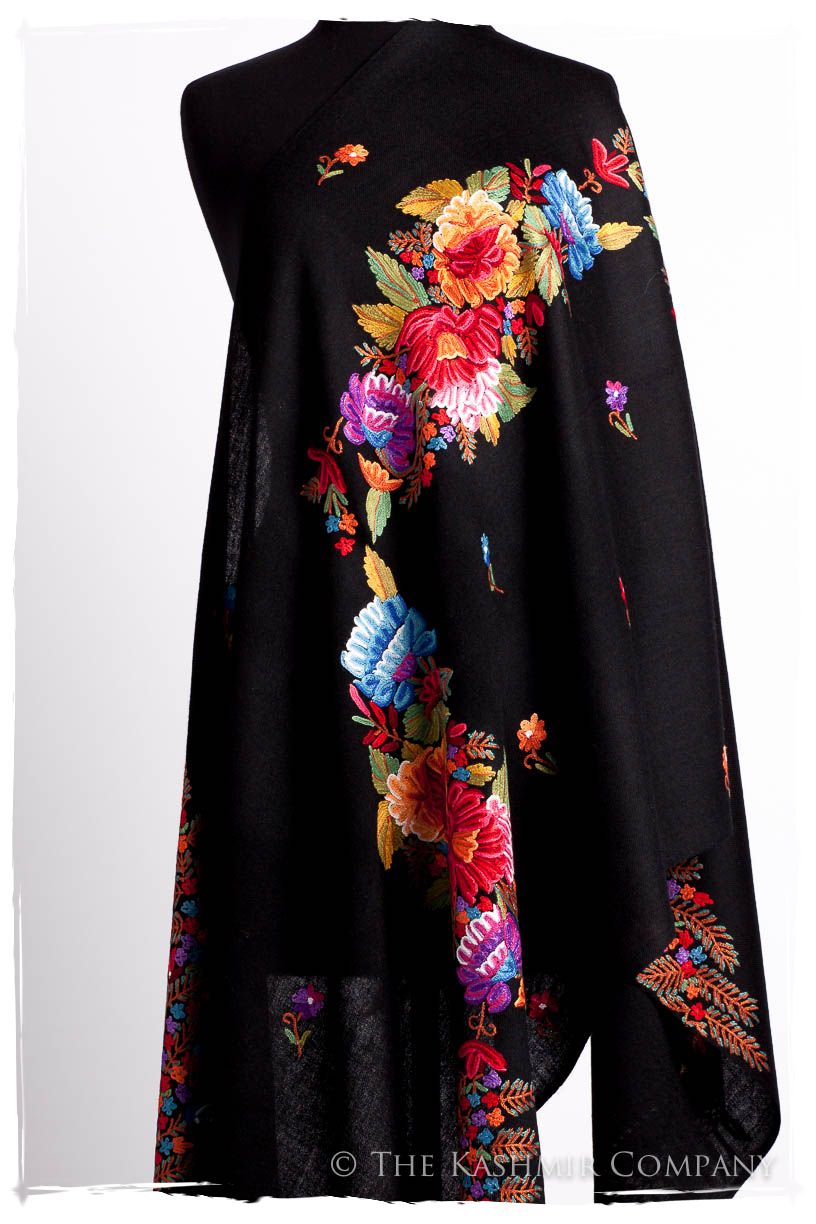 Frontière Jardin Noir Bouquet Mascarade Shawl