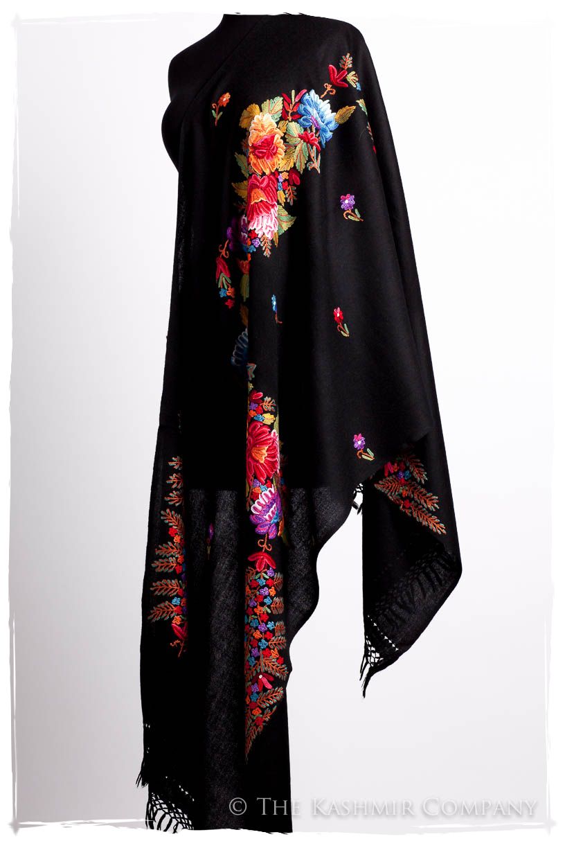 Frontière Jardin Noir Bouquet Mascarade Shawl